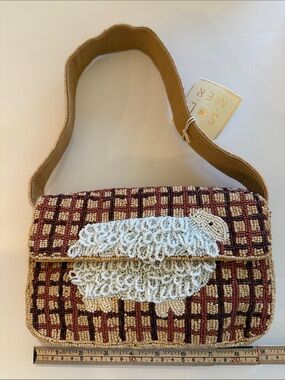 * NEW RELEASE Viral Hand-Beaded 3D Sheep Bag - Brown & Rust Check Background